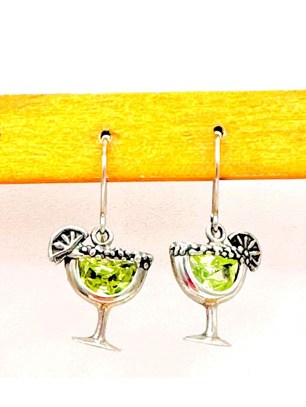 Sterling silver martini glasses with faceteed green peridot hook earrings